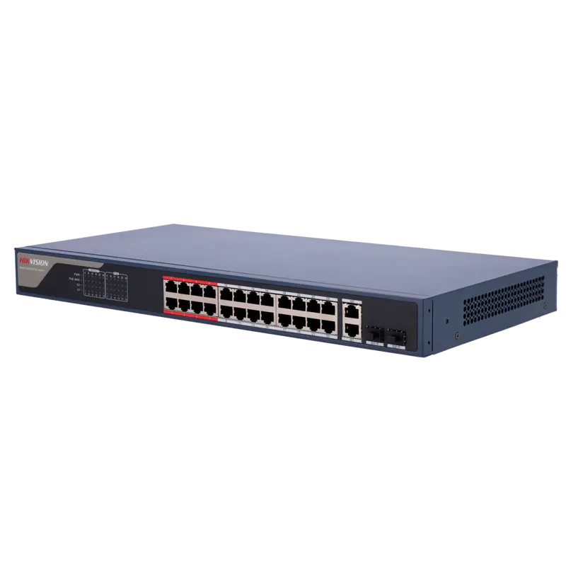 HIKVISION DS-3E1326P-EI(B) - Hikvision Switch PoE Gestionable - 24 Puertos PoE 802.3af/at + 2 Combos Gigabit