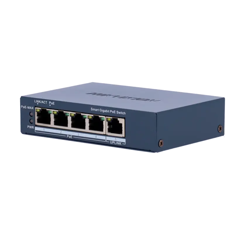 HIKVISION DS-3E1505P-EI - Hikvision Switch PoE Gestionable - 4 Puertos PoE 802.3af/at + 1 Uplink