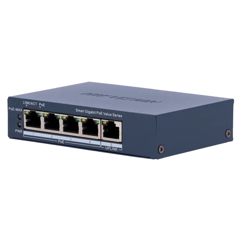 HIKVISION DS-3E1505P-EI/M - Hikvision Switch PoE Gestionable - 4 Puertos PoE 802.3af/at + 1 Uplink