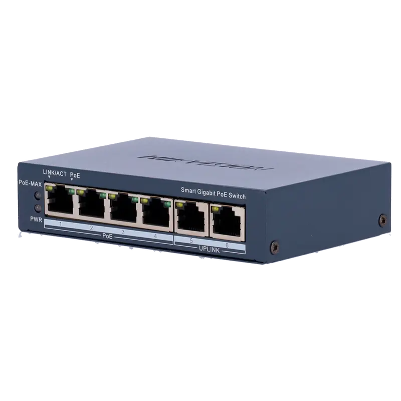 HIKVISION DS-3E1506P-EI - Hikvision Switch PoE Gestionable - 4 Puertos PoE 802.3af/at + 2 Uplinks