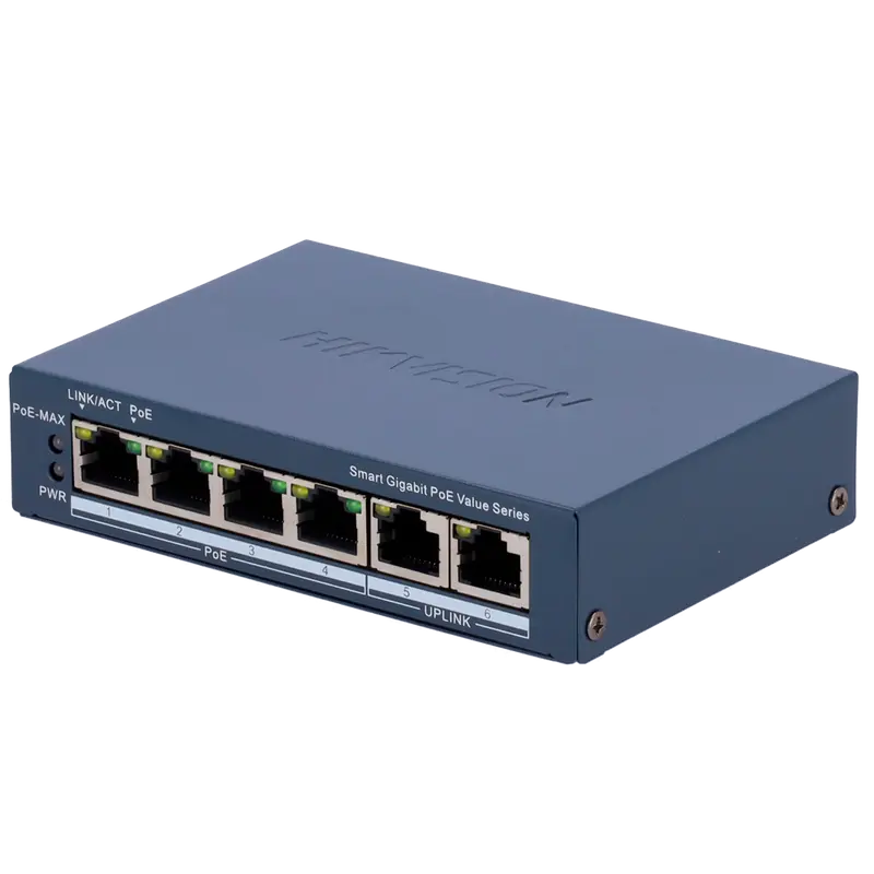 HIKVISION DS-3E1506P-EI/M - Hikvision Switch PoE Gestionable - 4 Puertos PoE 802.3af/at + 2 Uplinks