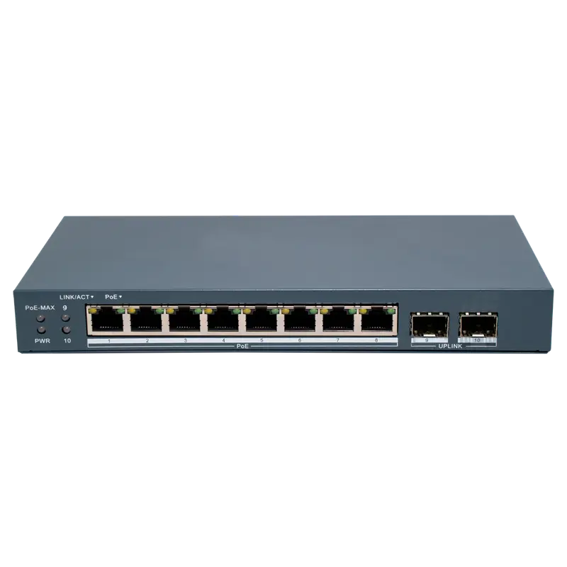 HIKVISION DS-3E1510P-EI/M-8P2F - Hikvision Switch PoE Gestionable - 8 Puertos PoE 802.3af/at + 2 Uplinks SFP