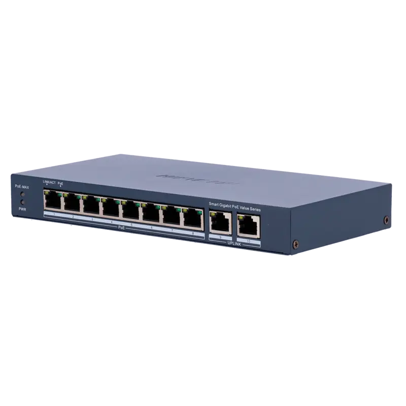 HIKVISION DS-3E1510P-EI/M(B) - Hikvision Switch PoE Gestionable - 8 Puertos PoE 802.3af/at + 2 Uplinks