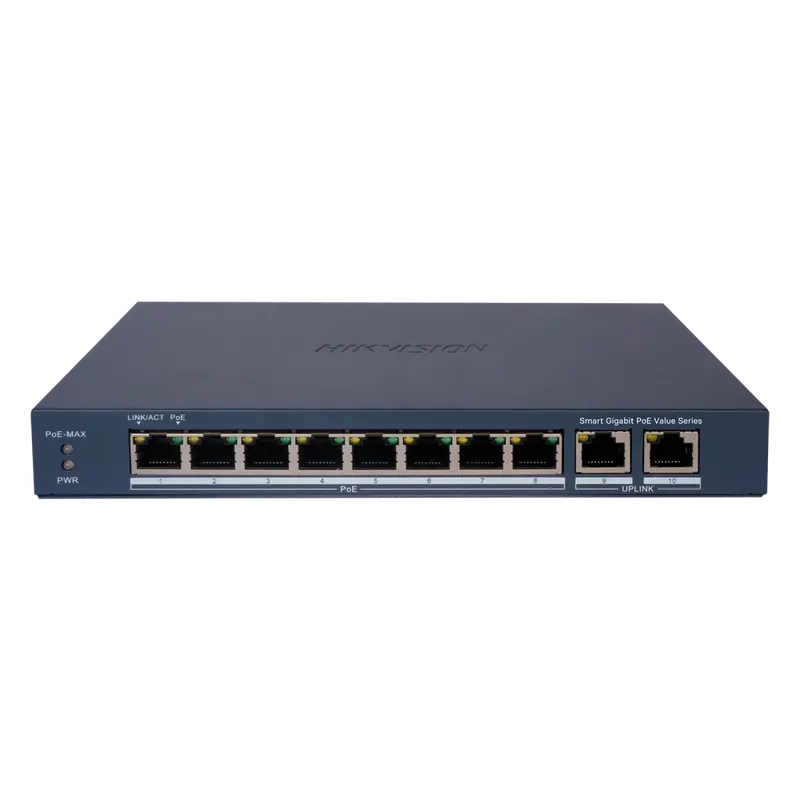 HIKVISION DS-3E1510P-EI/M - Hikvision Switch PoE Gestionable - 8 Puertos PoE 802.3af/at + 2 Uplinks