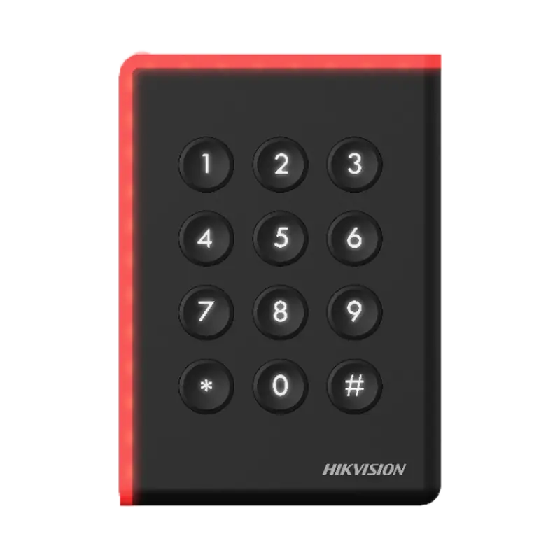 HIKVISION DS-K1108ADK - Lector de acceso - Acceso por tarjeta MF DESFire y PIN - Indicador LED y acústico - Wiegand 26/34 - RS485