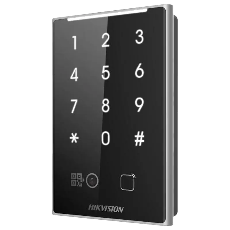 HIKVISION DS-K1109DKB-QR - Lector de acceso - Acceso por tarjeta MF DESFire, QR y PIN - Indicador LED y acústico - Wiegand 26/34