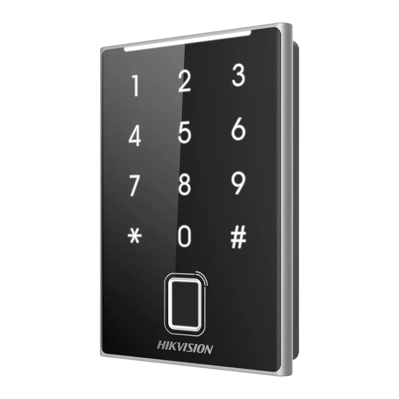 HIKVISION DS-K1109DKFB - Lector de acceso - Acceso por huella, tarjeta MF DESFire y PIN - Indicador LED y acústico - Wiegand 26/34