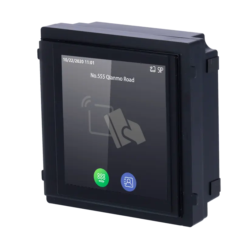 HIKVISION DS-KD-TDE - Módulo de extensión - Pantalla táctil IPS 4" - Teclado y directorio - Apertura con tarjeta EM y PIN