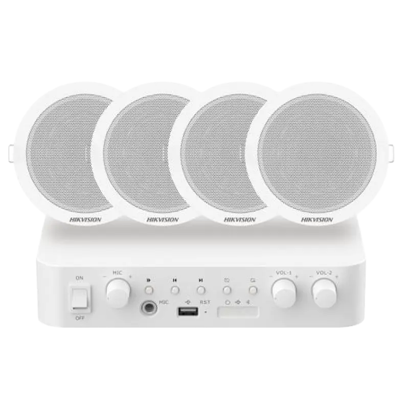HIKVISION DS-QAE0KA60206-4 - Kit de audio - Amplificador 60 W - 4 x Altavoces de techo - Potencia (8 Ω)