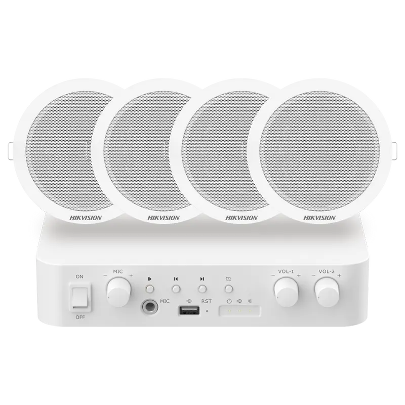 HIKVISION DS-QAE1KA80206-4 - Kit de audio - Amplificador 80 W - 4 x Altavoces de techo - Potencia (8 Ω)