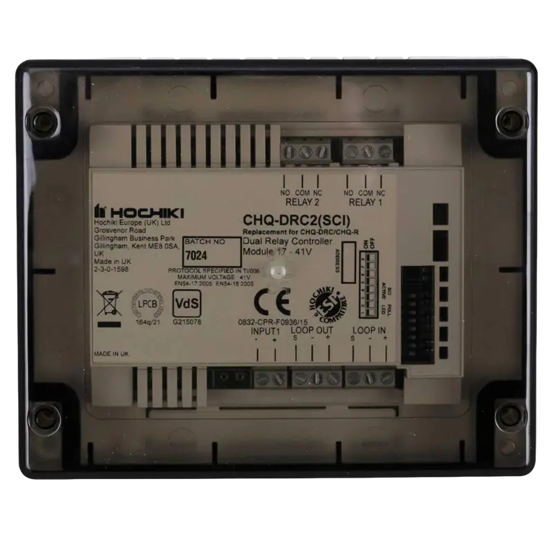 HOCHIKI CHQ-DRC2/M(SCI) - Gama Marina - Protocolo ESP - EN54-18, EN54-17, MED - Aislador de Cortocircuito - Módulo control dos salidas