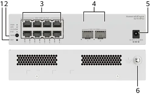 HUAWEI S210-8P2J (8*10/100/1000BASE-T PORTS (128W POE+), 2*2.5GE SFP PORTS, WITH 1*220 V AC POWER ADAPTER, FANLESS)