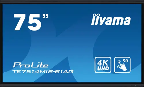 iiyama TE7514MIS-B1AG pantalla de señalización Panel plano interactivo 190,5 cm (75") LCD Wifi 435 cd / m² 4K Ultra HD Negro Pantalla