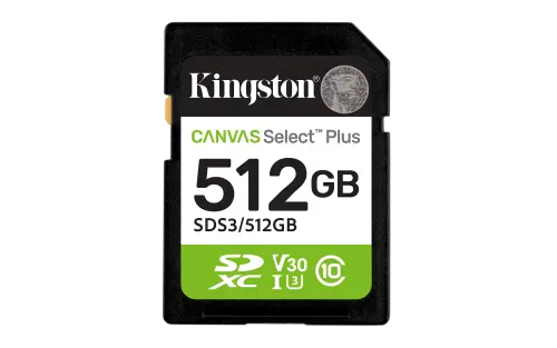 Kingston Technology 512 GB SDXC Canvas Select Plus Gen3 150 MB/s C10 UHS-I U3 V30