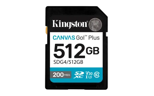 Kingston Technology 512GB SDXC Canvas Go Plus Gen4 200MB/s C10 UHS-I U3 V30