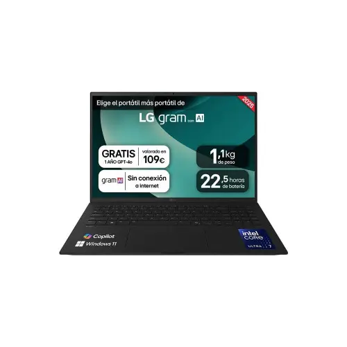 LG PORTATIL LG GRAM,16",16Z90T, INTEL CORE ULTRA 7, 40,6 CM, 2560 X 1600 PIXELES, 32 GB, 1 TB, WINDOWS 11 HOME
