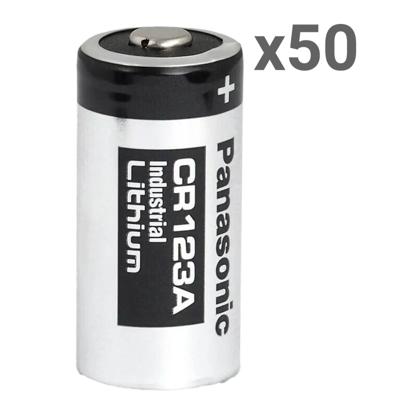 MARCA BLANCA 50XBATT-CR123A-P - Pack de 50x pilas CR123A / CR17345 / 5018LC - Panasonic - Litio Li-MnO2 no recargable - Tensión 3.0V
