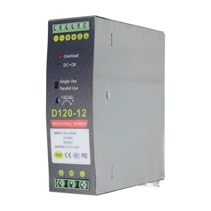 MARCA BLANCA DC12V10A-DIN - Fuente de alimentación conmutada - Salida DC 12 V 10 A / 120 W - 2 salidas - Voltaje entrada 90 V ~ 264 V