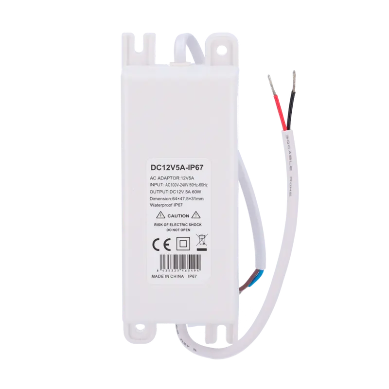 MARCA BLANCA DC12V5A-IP67 - Fuente de alimentación - Salida DC 12 V 5 A - Salida AC 230V 50Hz - Impermeable IP67