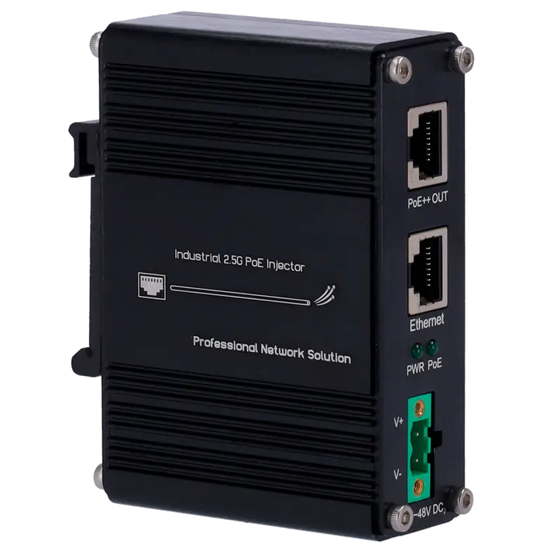 MARCA BLANCA INJ-IPOE-60W-2.5G-DC - Inyector Hi-PoE Industrial de alta resistencia. - Soporta estándares IEEE 802.3af/at/bt.