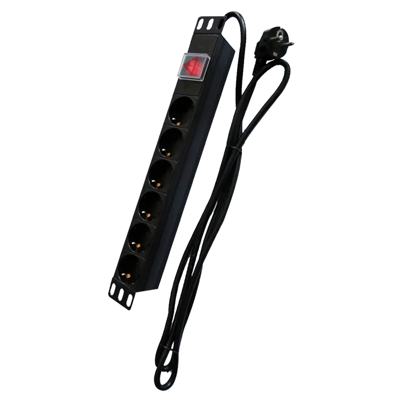 MARCA BLANCA PDU-6P1U-SWITCH - Regleta - Formato enrackable 1U - 6 salidas hasta 250VAC / 16 A max. - Interruptor de encendido/apagado