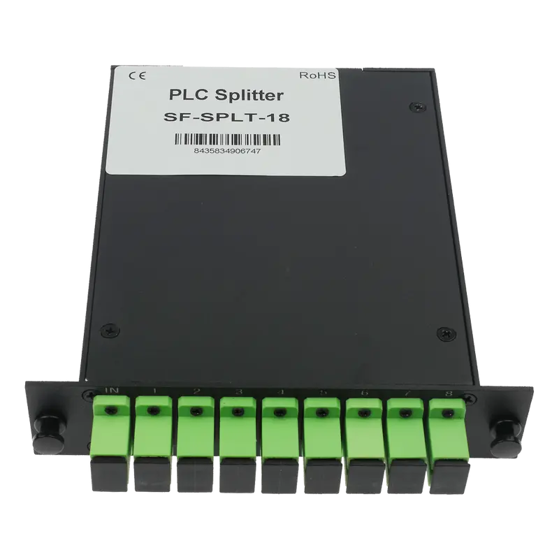 MARCA BLANCA SF-SPLT-18 - Splitter óptico PLC de alta precisión - Configuración 1x8 (1 entrada, 8 salidas)