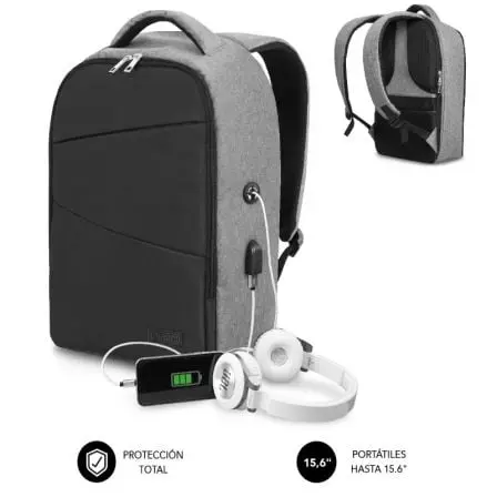 Mochila Subblim Secure V2 AP para Portatiles hasta 15.6p/ Puerto USB/ Antirrobo/ Gris