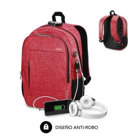 Mochila Subblim Urban Lock para Portatiles hasta 16p/ Puerto USB/ Antirrobo/ Rojo