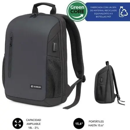 Mochila Subblim Xpand Air Padding Backpack para Portátiles hasta 15.6"/ 21L/ Puerto USB/ Negro