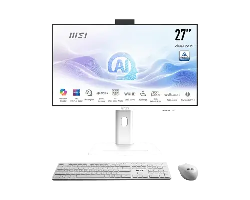 MSI AIO MODERN AM273QP AI 1UM-406EU. 27” IPS PANEL 2560 X 1440 (WQHD) 100HZ . INTEL IRIS XE GRAPHICS. SO-DIMM DDR5 16GB (8GB*2). 512G