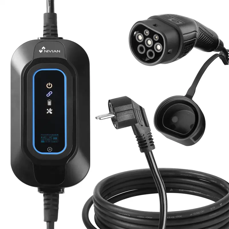 NIVIAN NV-EVCHARGER-PORTABLE-SCHUKO - Cargador portable para vehículos eléctricos - Potencia 3,7kW / 16A / Monofásica - Conector tipo 2