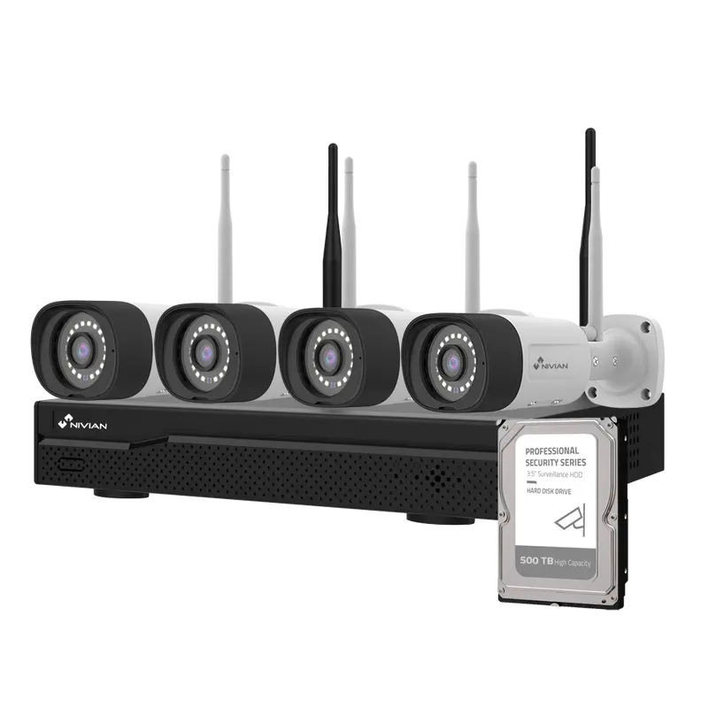 NIVIAN NV-KIT1030W6-4CAM-500GB - Kit CCTV WiFi Nivian - NVR 10 canales - 4 cámaras 3 Mpx preregistradas - Aptas para exterior IP66