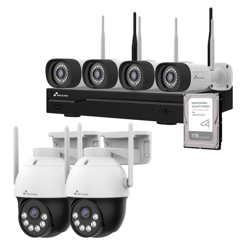 NIVIAN NV-KIT1030W6-6MCAM-1TB - Kit CCTV WiFi Nivian - NVR 10 canales - 4 cámaras 3 Mpx preregistradas + 2 cámaras PT