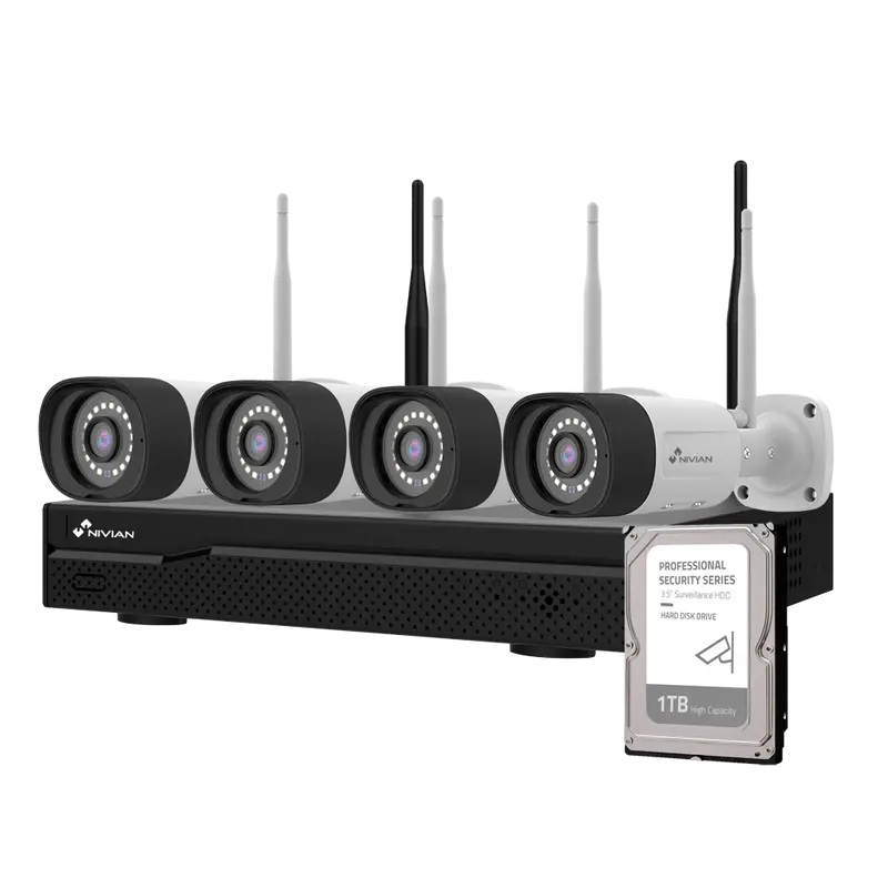 NIVIAN NV-KIT1630W6-4CAM-1TB - Kit CCTV WiFi Nivian - NVR 16 canales - 4 cámaras 3 Mpx preregistradas - Aptas para exterior IP66