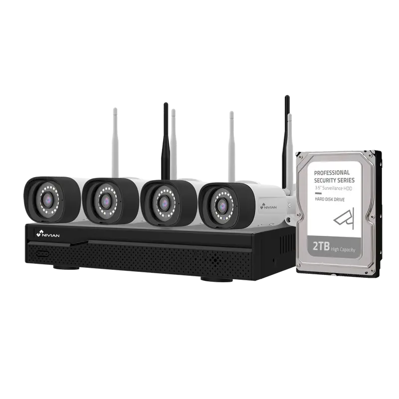 NIVIAN NV-KIT1630W6-4CAM-2TB - Kit CCTV WiFi Nivian - NVR 16 canales - 4 cámaras 3 Mpx preregistradas - Aptas para exterior IP66