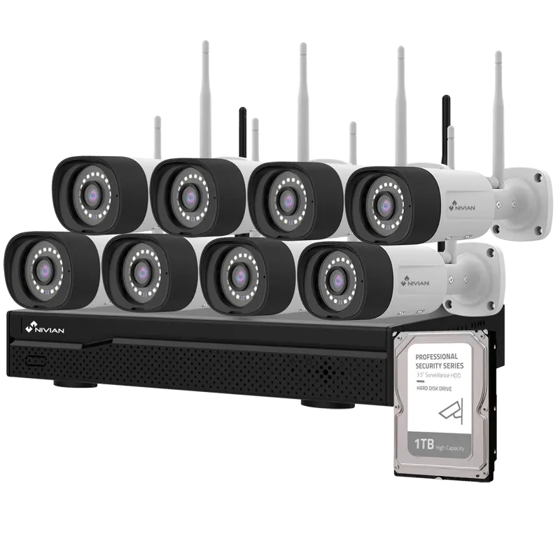 NIVIAN NV-KIT1630W6-8CAM-1TB - Kit CCTV WiFi Nivian - NVR 16 canales - 8 cámaras 3 Mpx preregistradas - Aptas para exterior IP66
