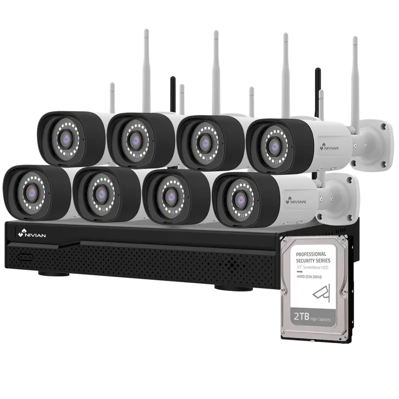 NIVIAN NV-KIT1630W6-8CAM-2TB - Kit CCTV WiFi Nivian - NVR 16 canales - 8 cámaras 3 Mpx preregistradas - Aptas para exterior IP66