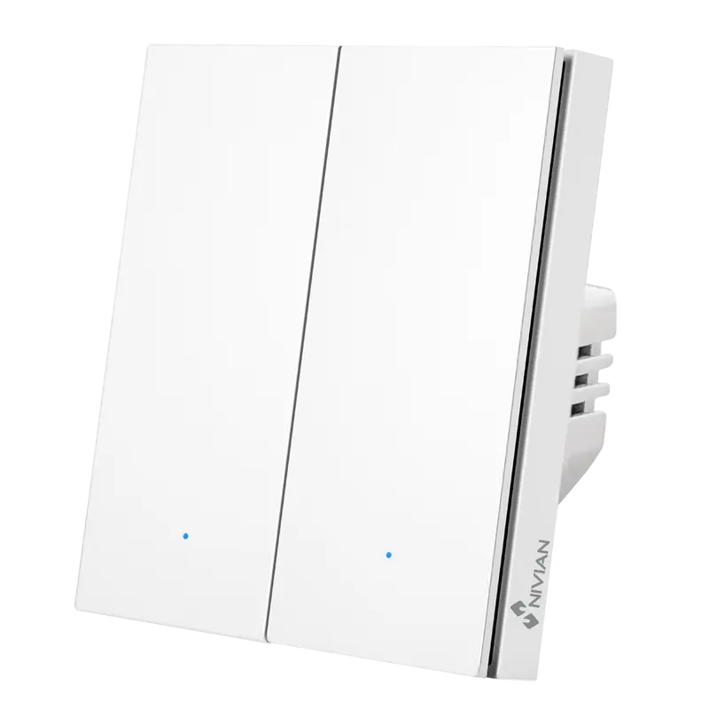 NIVIAN SMART NVS-FLATWALLSWITCH-201-WRB - Interruptor de pared inteligente de 2 Lineas - WiFi 2.4 GHz IEEE802.11 b/g/n