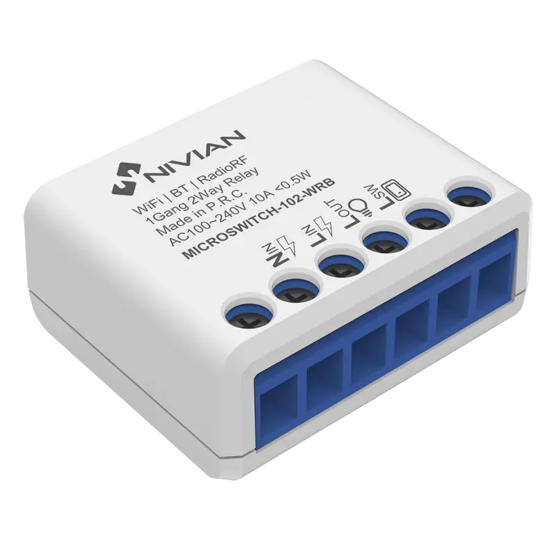 NIVIAN SMART NVS-MICROSWITCH-102-WRB - Relé inteligente de 1 Linea - WiFi 2.4 GHz IEEE802.11 b/g/n - Carga máxima 16A