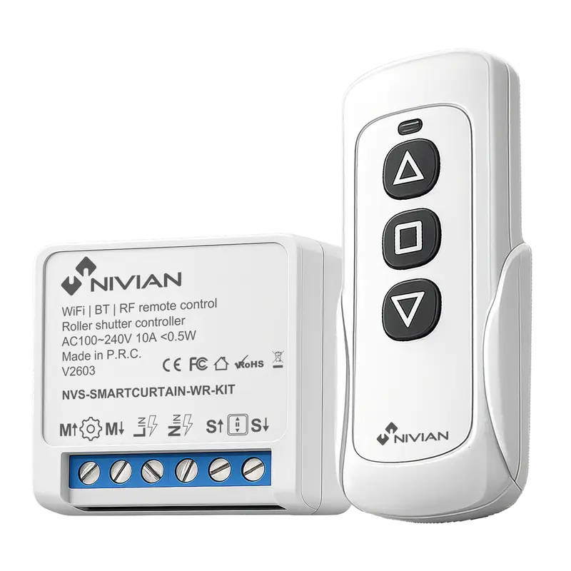 NIVIAN SMART NVS-SMARTCURTAIN-WR-KIT - Controlador Wifi para Motor de Persianas - WiFi 2.4 GHz IEEE802.11 b/g/n - Carga máxima 10A