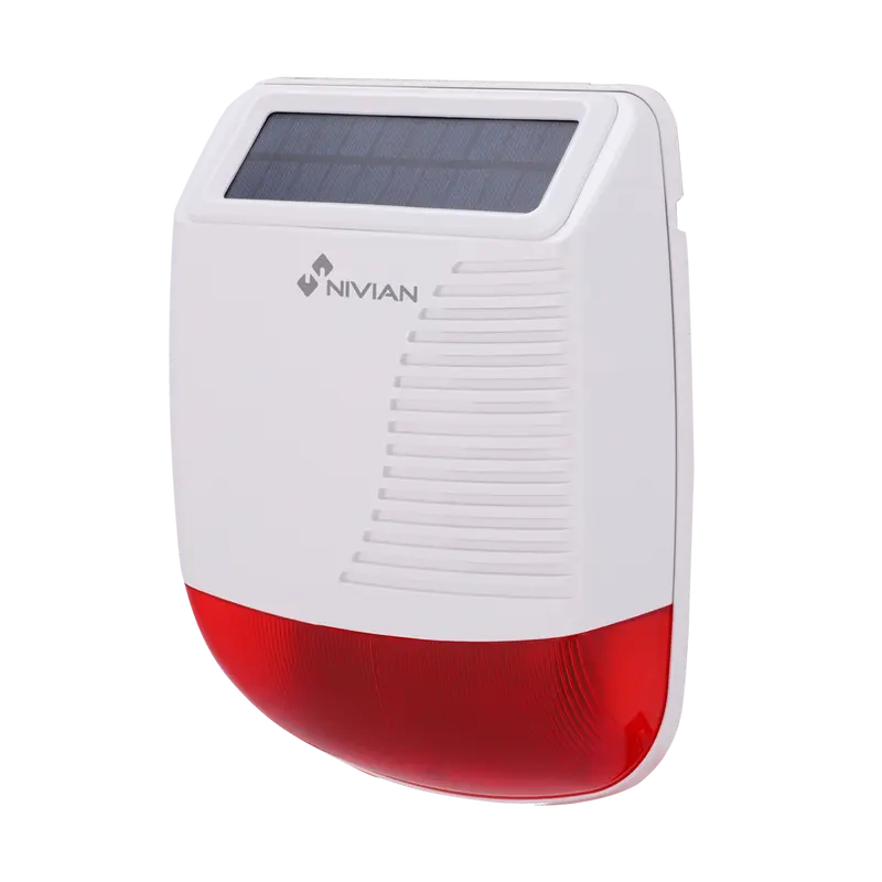 NIVIAN SMART NVS-SOLARSIREN - Sirena para exterior solar - Panel solar integrado - Luz de aviso / Sirena 120dB