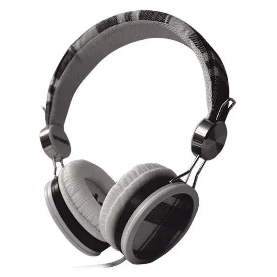 On Earz Wati B Tartan blanco y negro - auriculares de diadema con cable