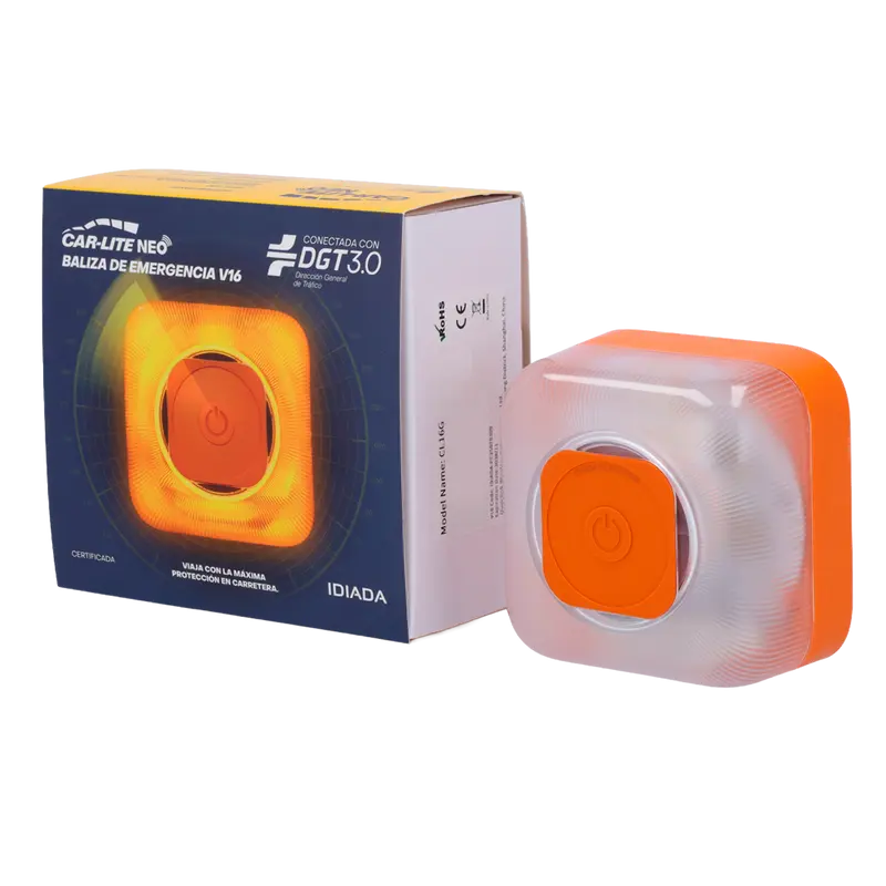 QUECLINK BALIZA-V16-DGT - Baliza compatible con plataforma DGT 3.0 - Luz de emergencia 360º visible hasta 1km - Protección IP54