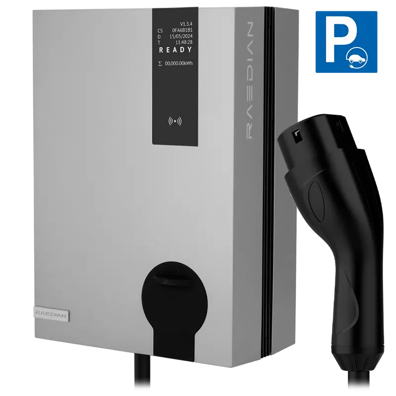 RAEDIAN RD-NEX-22-C5-SILVER - Cargador para vehículos eléctricos - Potencia 22kW / 32A / Trifásica - Conector tipo 2 - Cable 5m