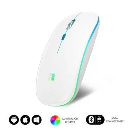 Raton Inalambrico por Bluetooth Subblim LED Dual Flat/ Bateria recargable/ Hasta 1600 DPI/ Blanco