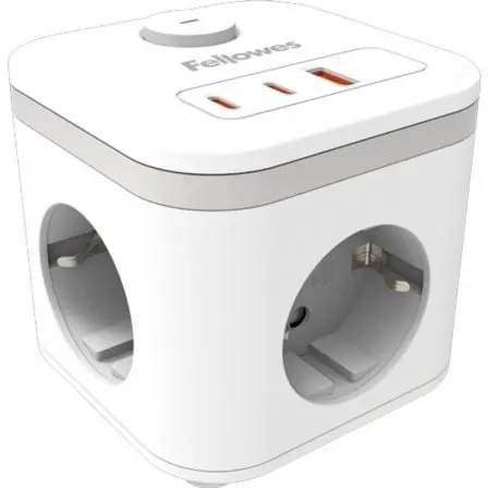 Regleta con Interruptor Fellowes/ 3 Tomas de corriente/ 1 USB - 2 USB Tipo-C/ Cable 2m/ Blanca