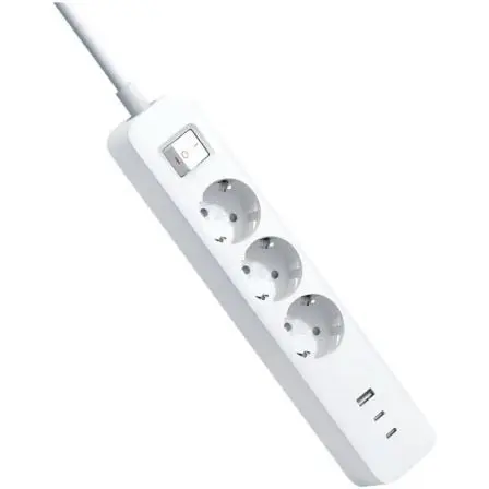 Regleta con Interruptor Xiaomi 20W Power Strip/ 3 Tomas de Corriente/ 1 USB/ 2 USB Tipo-C/ Cable 1.4m/ Blanca