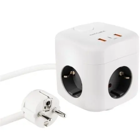 Regleta Nanocable 10.37.0011/ 3 Tomas de corriente/ 2 USB - 1 USB Tipo-C/ Cable 1.4m/ Blanca