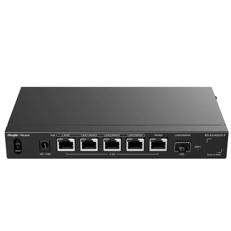 REYEE RG-EG406XS-P - Reyee Router Cloud - 5 Puertos RJ45 2.5G (4 PoE+) + 1 SFP+ 10Gigabit - Funciones básicas de Firewall