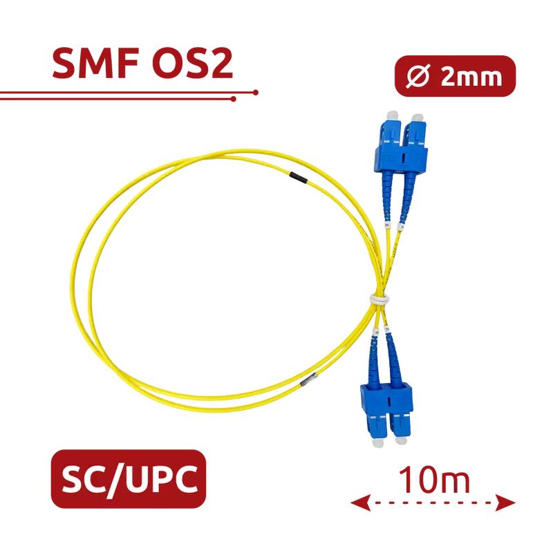 SAFIRE SF-SC-UPC-SC-UPC-OS2-DX-10M-Y - Cable de conexión de fibra óptica - Fibra monomodo OS2 - Conector SC UPC dúplex - Longitud 10m